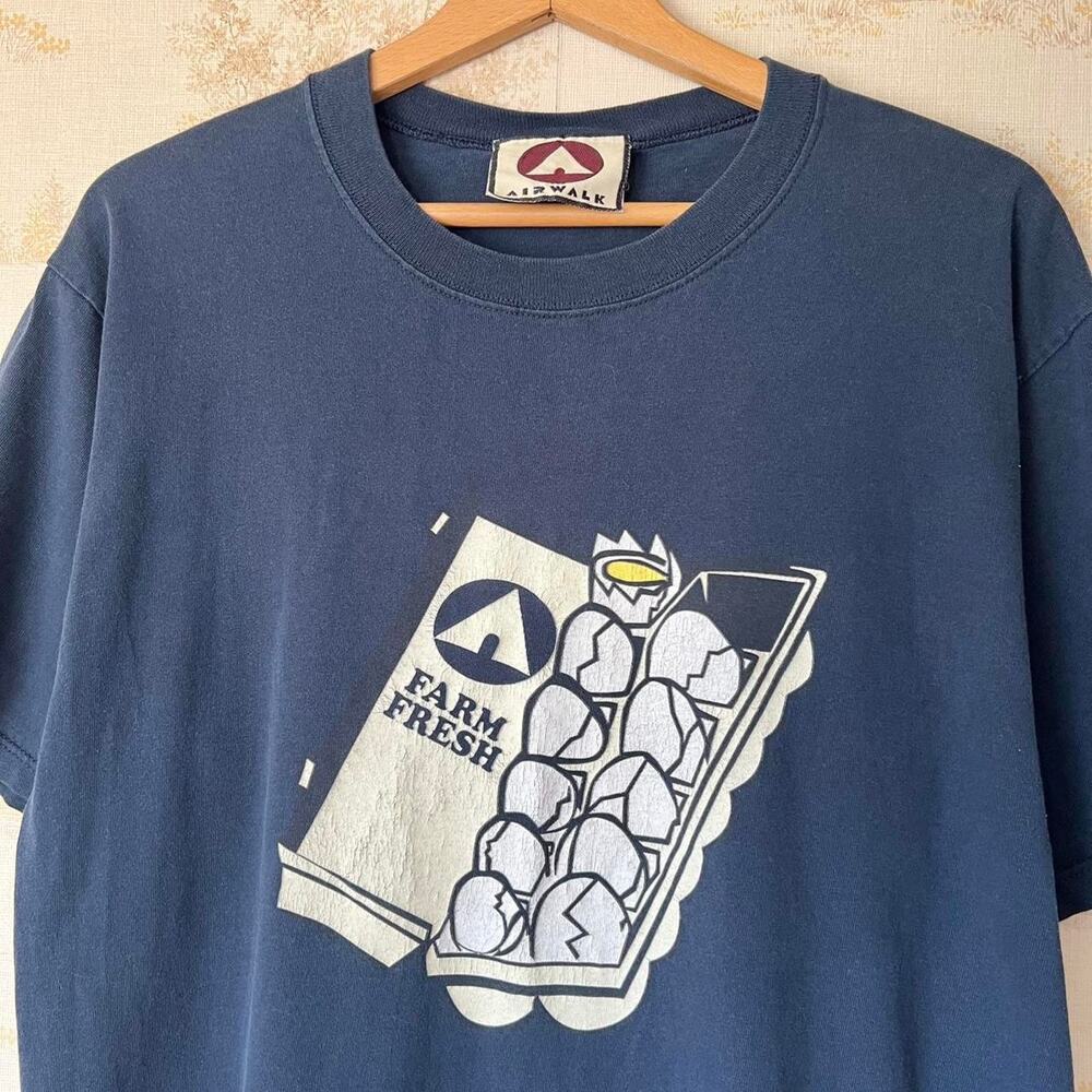 Vintage 90s Airwalk Farm Fresh T-Shirt | Faded Navy Skate Tee | Size L